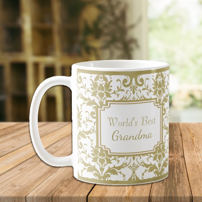 Antique Gold Damask Best Grandma Coffee Mug (Creator Uploaded)