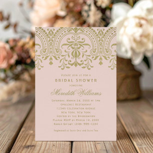 Antique Gold Damask Blush Wedding Shower Invitation