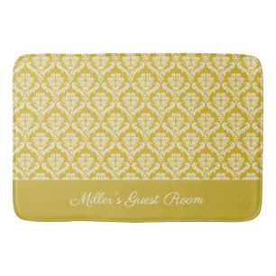 Antique Gold Damask Pattern Bath Mat