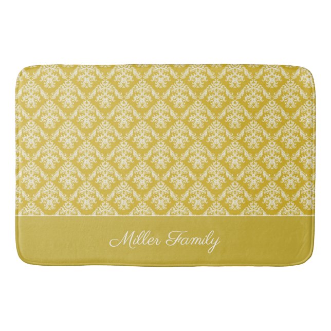 Antique Gold Damask Pattern Bath Mat (Front)