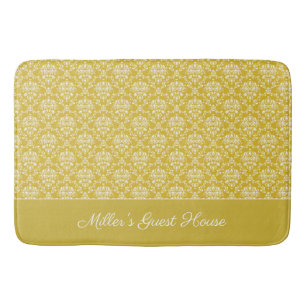 Antique Gold Damask Pattern Bath Mat