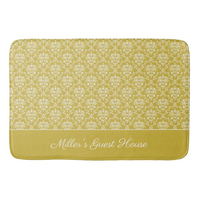 Antique Gold Damask Pattern Bath Mat (Front)