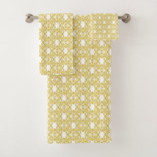Antique Gold Damask Pattern Bath Towel Set
