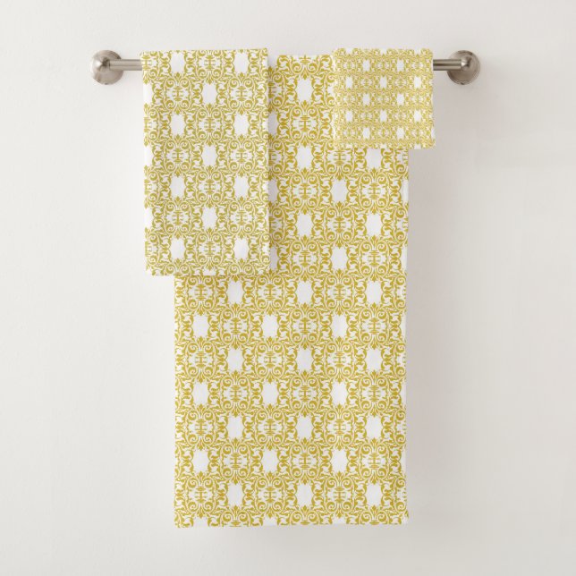 Antique Gold Damask Pattern Bath Towel Set (Insitu)