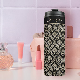 Antique Gold Damask Personalised Thermal Tumbler