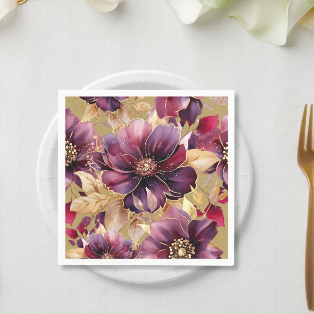 Antique gold Elegant Gold Burgundy Floral pattern Napkin (Creator Uploaded)