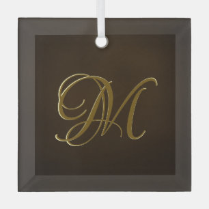 Antique Gold Embossed Monogram Personalised Gift Glass Tree Decoration