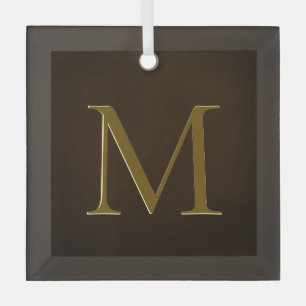 Antique Gold Embossed Monogram Personalised Gift Glass Tree Decoration