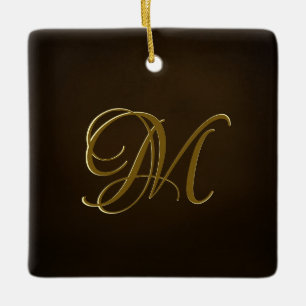 Antique Gold Embossed Monogram Personalised Text Ceramic Ornament
