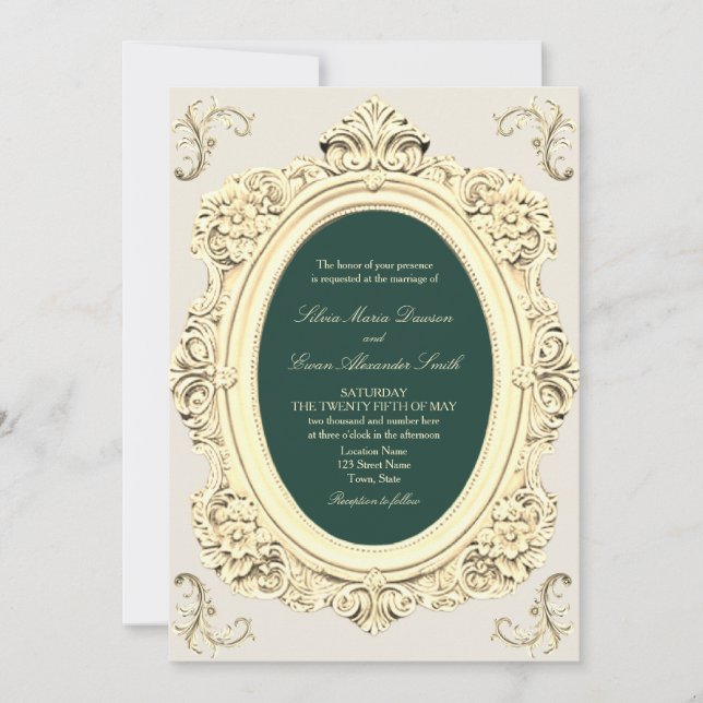 Antique Gold Emerald Green Wedding Invitation (Front)