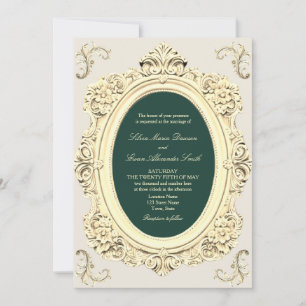 Antique Gold Emerald Green Wedding Invitation