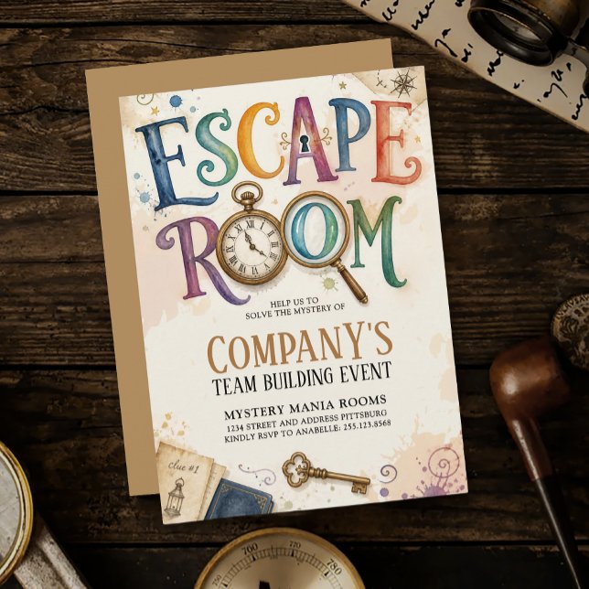 Antique Gold Escape Room Mystery Solving Teamwork Invitation (Creator Uploaded)