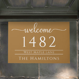 Antique gold family name personalised address  doormat