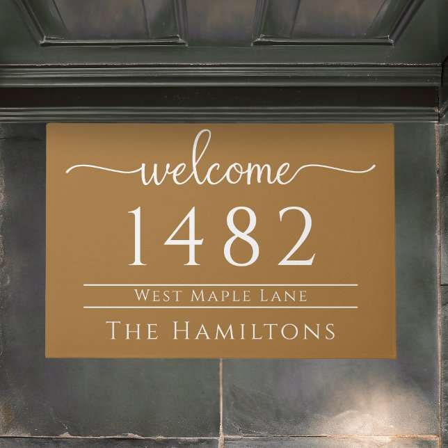 Antique gold family name personalised address  doormat (Creator Uploaded)