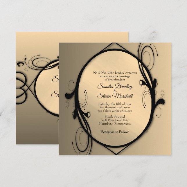 Antique Gold Fantasy Mirror Wedding Invitation (Front/Back)