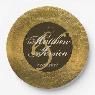Antique Gold Faux Metal Personalised Name Date Paper Plate