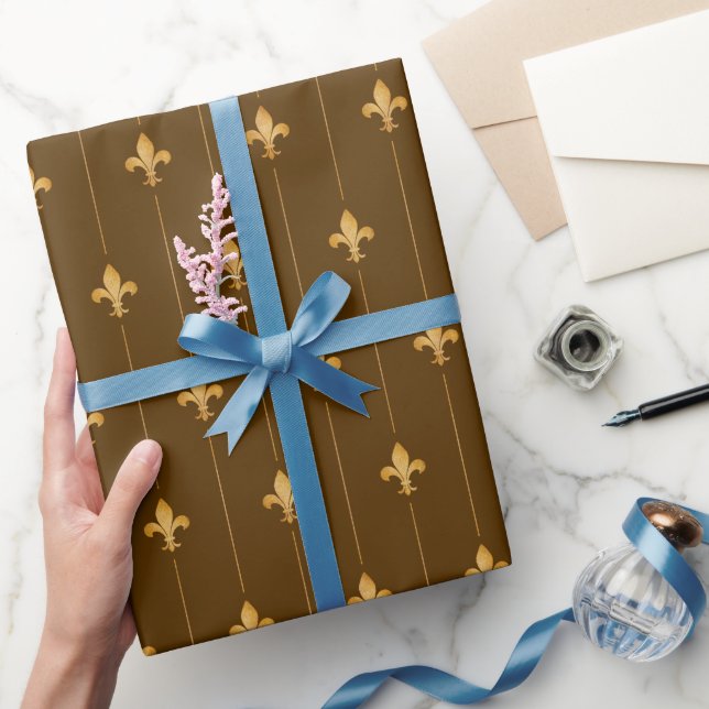 Antique Gold Fleur-de-Lis Dark Green Wrapping Paper (Gifting)