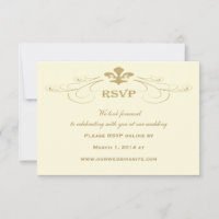 Antique Gold Fleur de Lis Wedding RSVP Cards