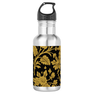 Antique Gold Floral Indian Lac-work Black Pattern 532 Ml Water Bottle