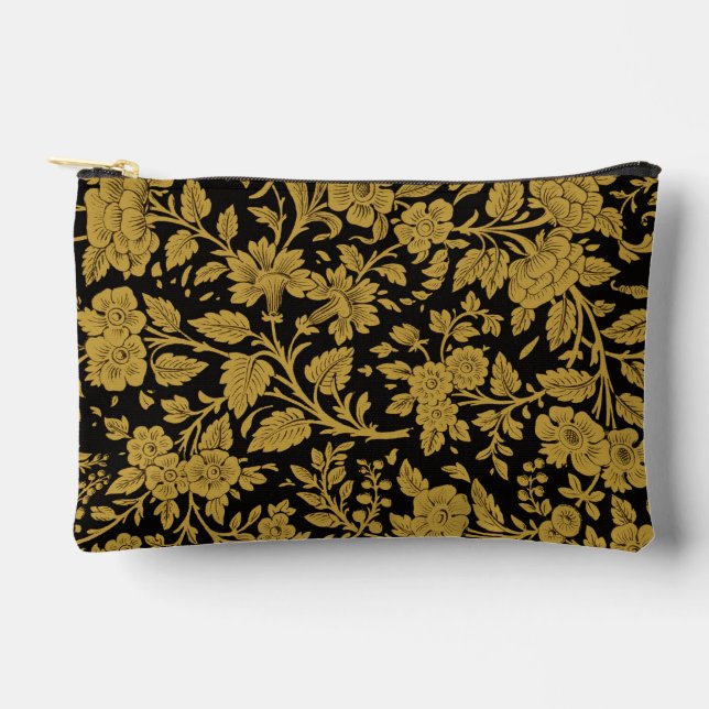 Antique Gold Floral Indian Lac-work Black Pattern Accessory Pouch (Front)