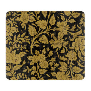Antique Gold Floral Indian Lac-work Black Pattern Cutting Board