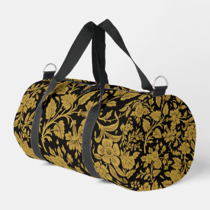 Antique Gold Floral Indian Lac-work Black Pattern Duffle Bag