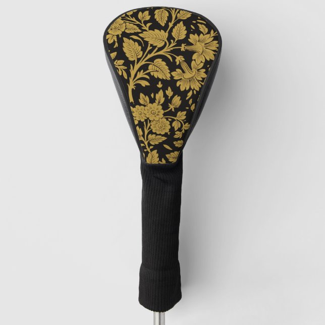 Antique Gold Floral Indian Lac-work Black Pattern Golf Head Cover (Front)