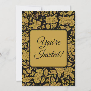 Antique Gold Floral Indian Lac-work Black Pattern Invitation