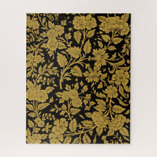Antique Gold Floral Indian Lac-work Black Pattern Jigsaw Puzzle