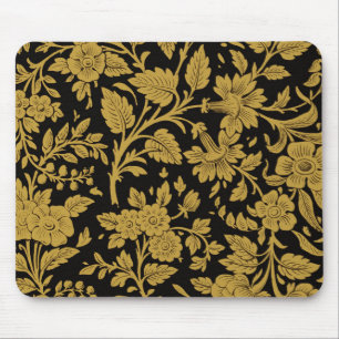 Antique Gold Floral Indian Lac-work Black Pattern Mouse Mat
