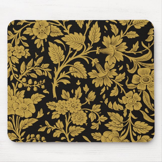 Antique Gold Floral Indian Lac-work Black Pattern Mouse Mat (Front)