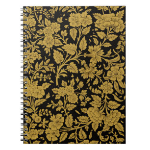 Antique Gold Floral Indian Lac-work Black Pattern Notebook