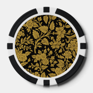 Antique Gold Floral Indian Lac-work Black Pattern Poker Chips