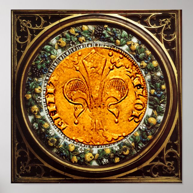 ANTIQUE GOLD FLORENTINE FORINT AND FLORAL CROWN POSTER (Front)