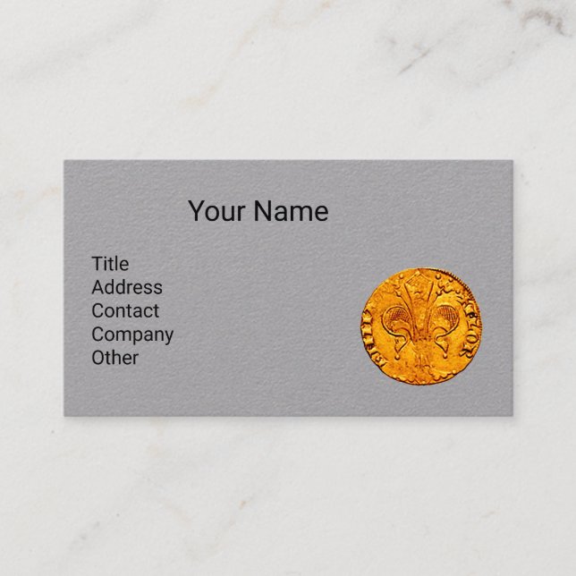 ANTIQUE GOLD FLORENTINE FORINT Grey Paper Business Card (Front)