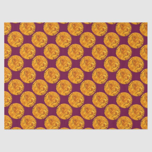ANTIQUE GOLD FLORENTINE FORINT TYRIAN PURPLE TISSUE PAPER (Front)