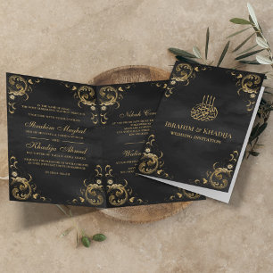 Antique Gold Frame Black Islamic Wedding Invitation