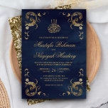 Antique Gold Frame Navy Blue Islamic Wedding Invitation<br><div class="desc">Amaze your guests with this Islamic style wedding invite featuring a delicate vintage frame and 'Bismillah' in Arabic calligraphy. Simply add your event details on this easy-to-use template to make it a one-of-a-kind invitation.</div>