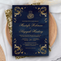 Antique Gold Frame Navy Blue Islamic Wedding