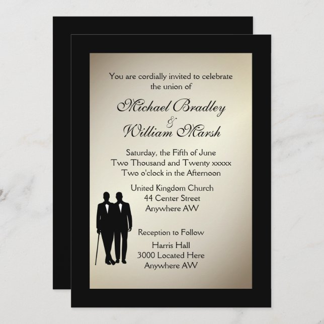 Antique Gold Gay Wedding Invitation (Front/Back)
