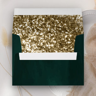 Antique Gold Glitter Emerald Green Envelope