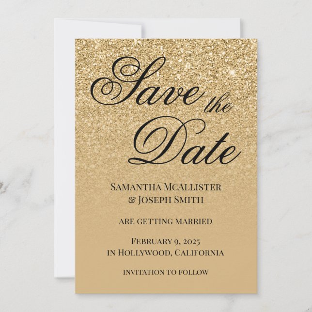 Antique Gold Glitter Gradient Save The Date (Front)