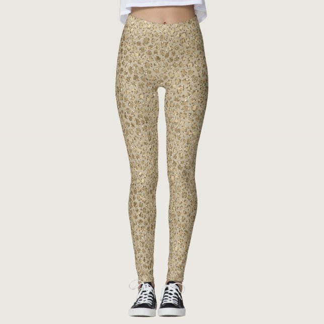 Antique Gold Glitter Leopard Print     Leggings (Front)
