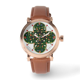 ANTIQUE GOLD GREEN CLOVER JEWEL Mediaeval Floral Watch
