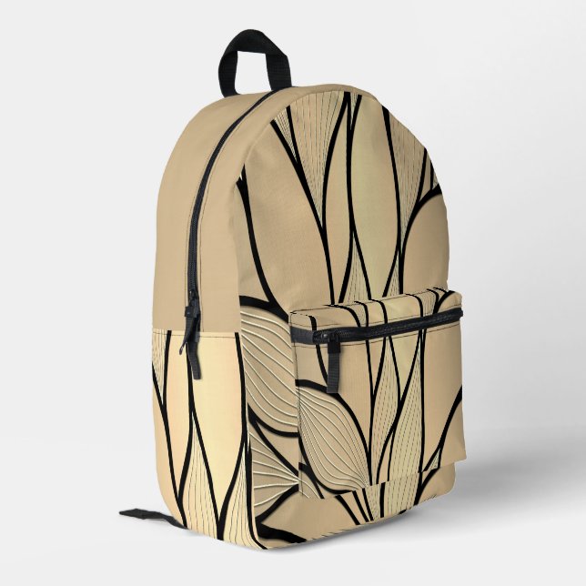 Antique Gold Hues Creative Leave Pattern  Printed Backpack (Back Corner Left)