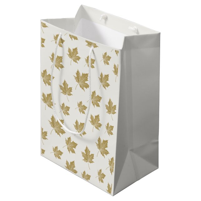 Antique Gold Maple Leaf Pattern Medium Gift Bag (Front Angled)