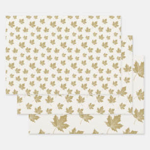 Antique Gold Maple Leaf Pattern.  Wrapping Paper Sheet