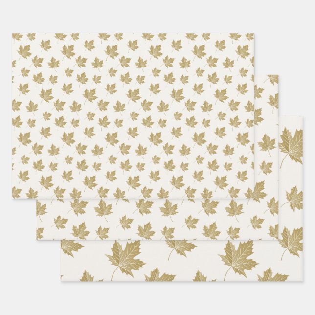 Antique Gold Maple Leaf Pattern.  Wrapping Paper Sheet (Set)