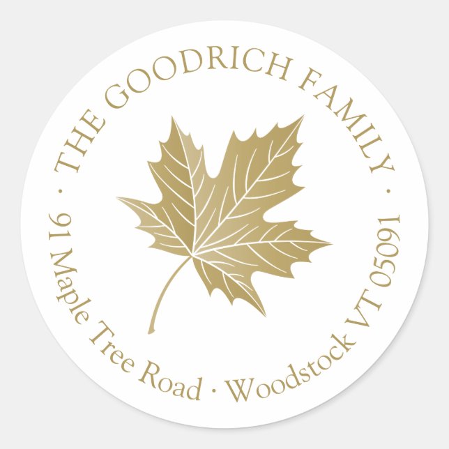 Antique Gold Maple Leaf Round Address Sticker (Front)