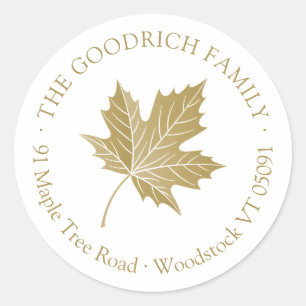 Antique Gold Maple Leaf Round Address Sticker